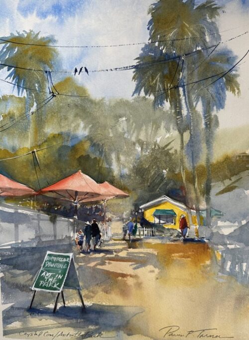 Artwork courtesy of: Pamme Turner "Art in The Park/Crystal Cove" (Watercolor/12X16)