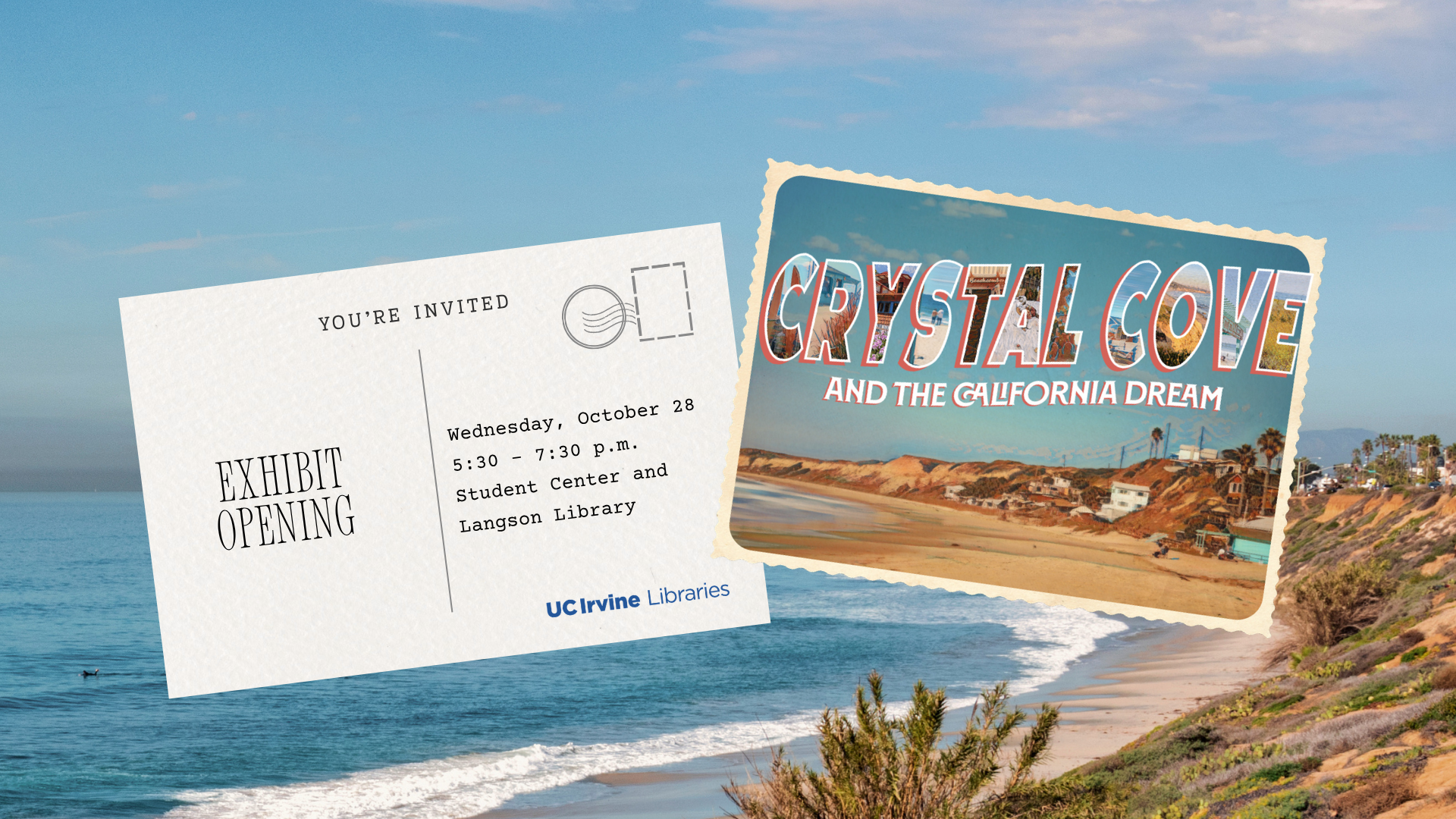 Post card from Crystal Cove and UCI Library Exhibit